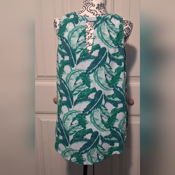 XL Old Navg Tropical Green Leaf Print Women's Top - Picture 5 of 5